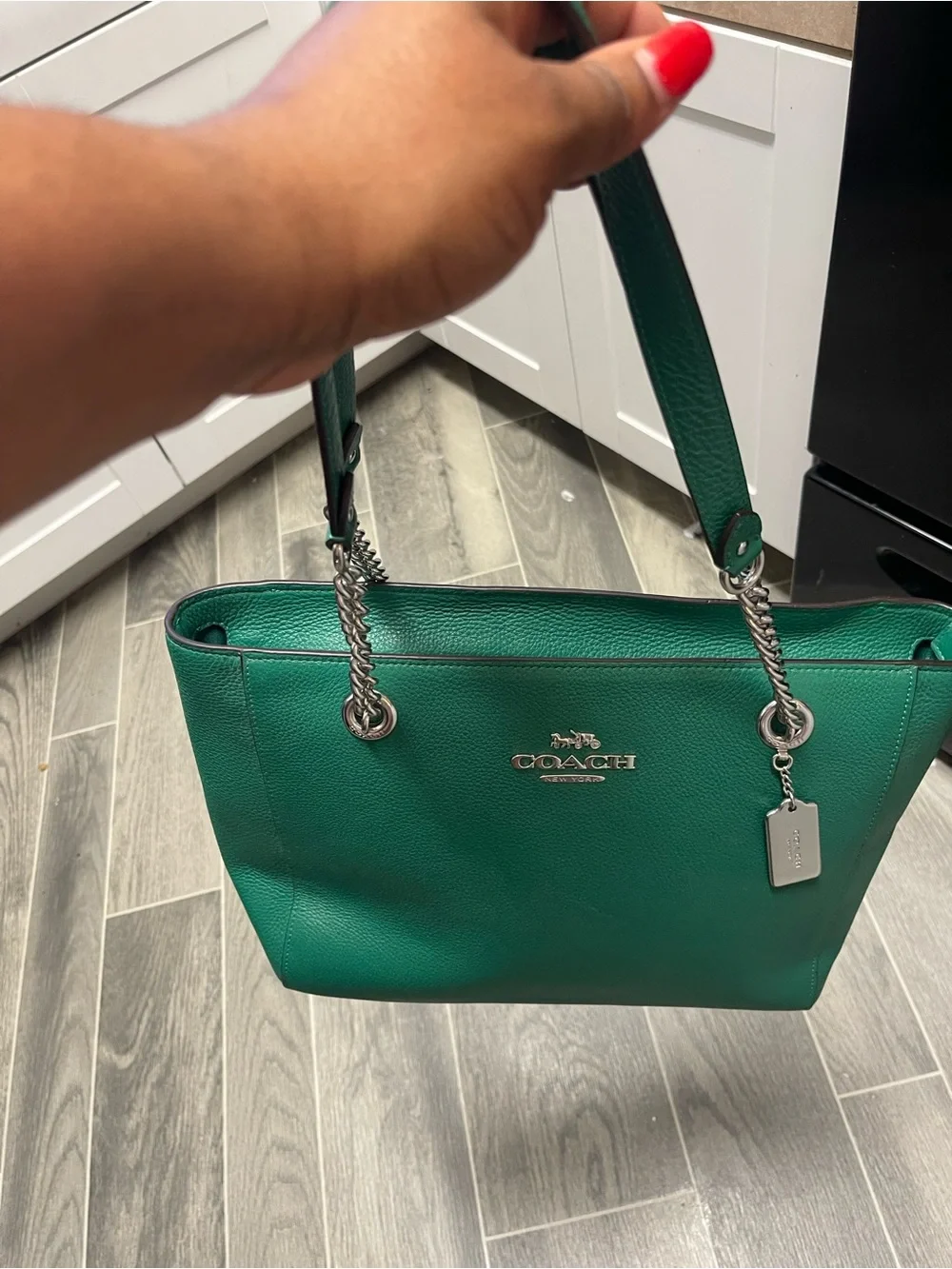 COACH cammie chain tote in  Green Pebbled Leather Tote with Matching Wallet